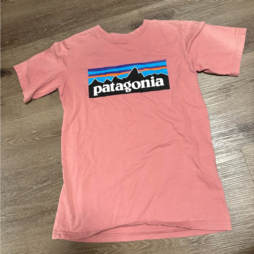 Patagonia Coral Graphic Tee Size Medium with Sun Dye on Sleeves